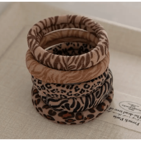 Adorro Animal Print Skinny Seamless Hair Ties (Set of 5) Accessories Parts and Labour Hood River Oregon Clothing Store