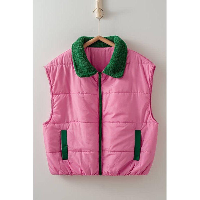 Urban Daizy Outsiders Puffer Vest PINK GREEN / One Size Coats & Jackets Parts and Labour Hood River Oregon Clothing Store